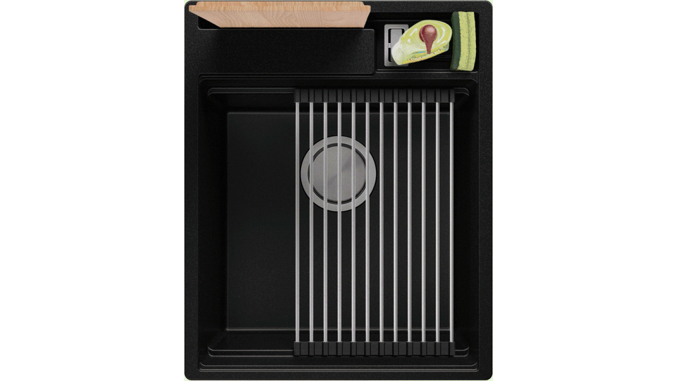 Egymedencés gránit konyhai mosogató csepegtető nélkül tartóval kiegészítőknek és vágódeszkának Oslo 45 Pocket + Ajándék