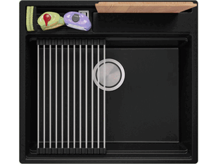 Egymedencés gránit konyhai mosogató csepegtető nélkül tartóval kiegészítőknek és vágódeszkának Oslo 60 Pocket + Ajándék