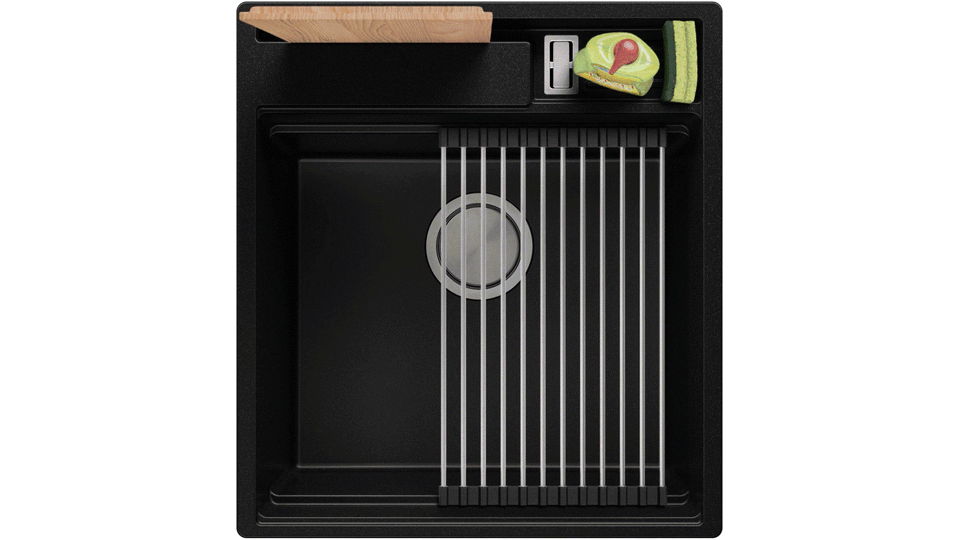 Egymedencés gránit konyhai mosogató csepegtető nélkül tartóval kiegészítőknek és vágódeszkának Oslo 50 Pocket + Ajándék